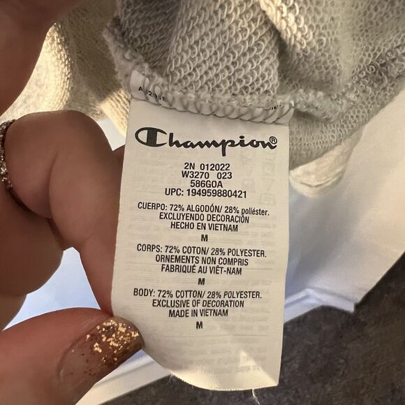 Champion Womens Cropped Gray Hoodie Sweatshirt Rainbow Size Medium - Picture 6 of 9